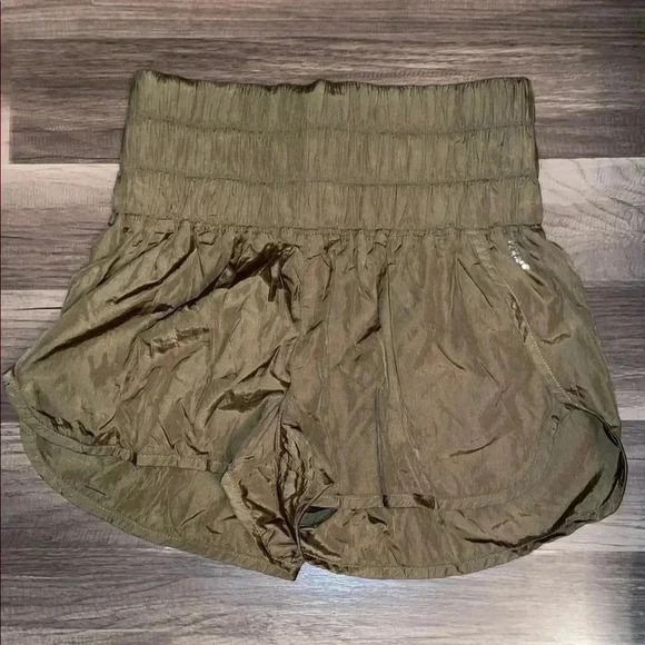 Free People Movement Olive Green High-Waisted Shorts - Picture 1 of 6